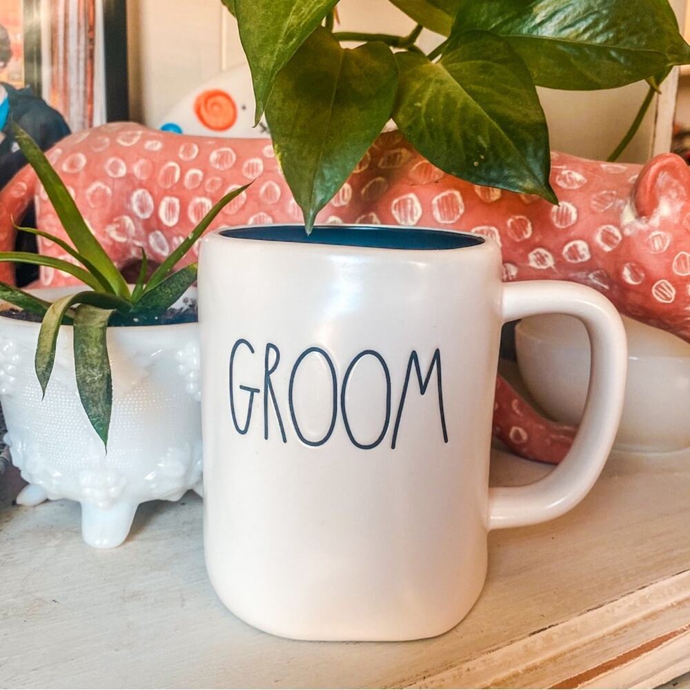 RAE DUNN • White + Black Groom Coffee Cup Mug